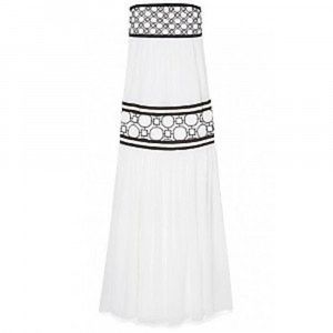 NWT Tory Burch 100% SILK sz12 Dress white black Strapless GEOMETRIC Tent Gown M